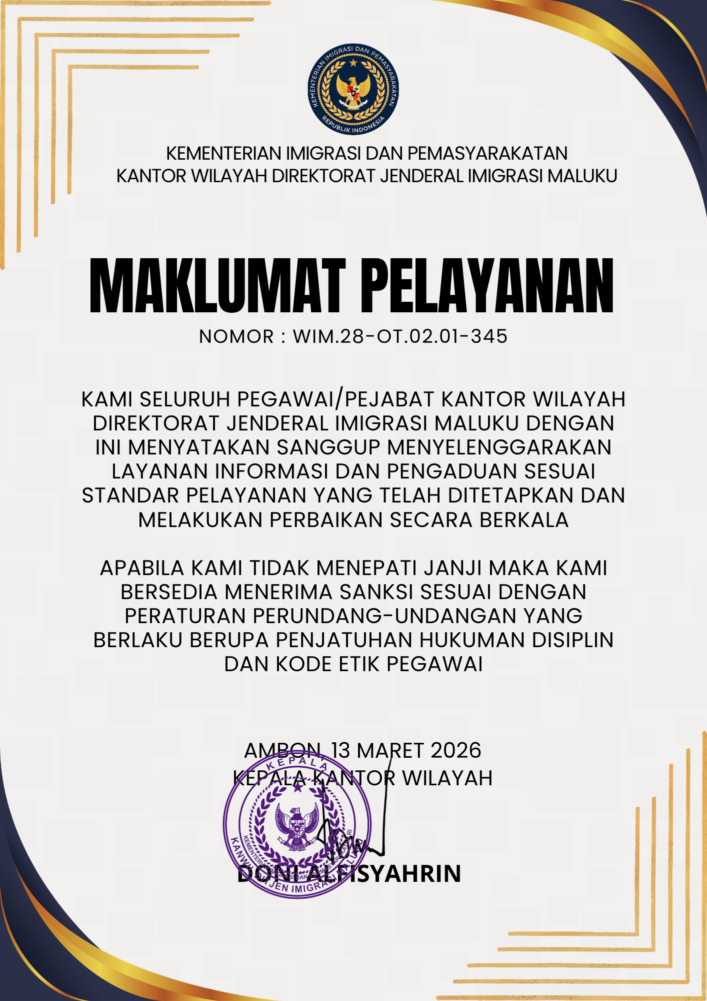 MAKLUMAT PELAYANAN KANWIL DJI MALUKU